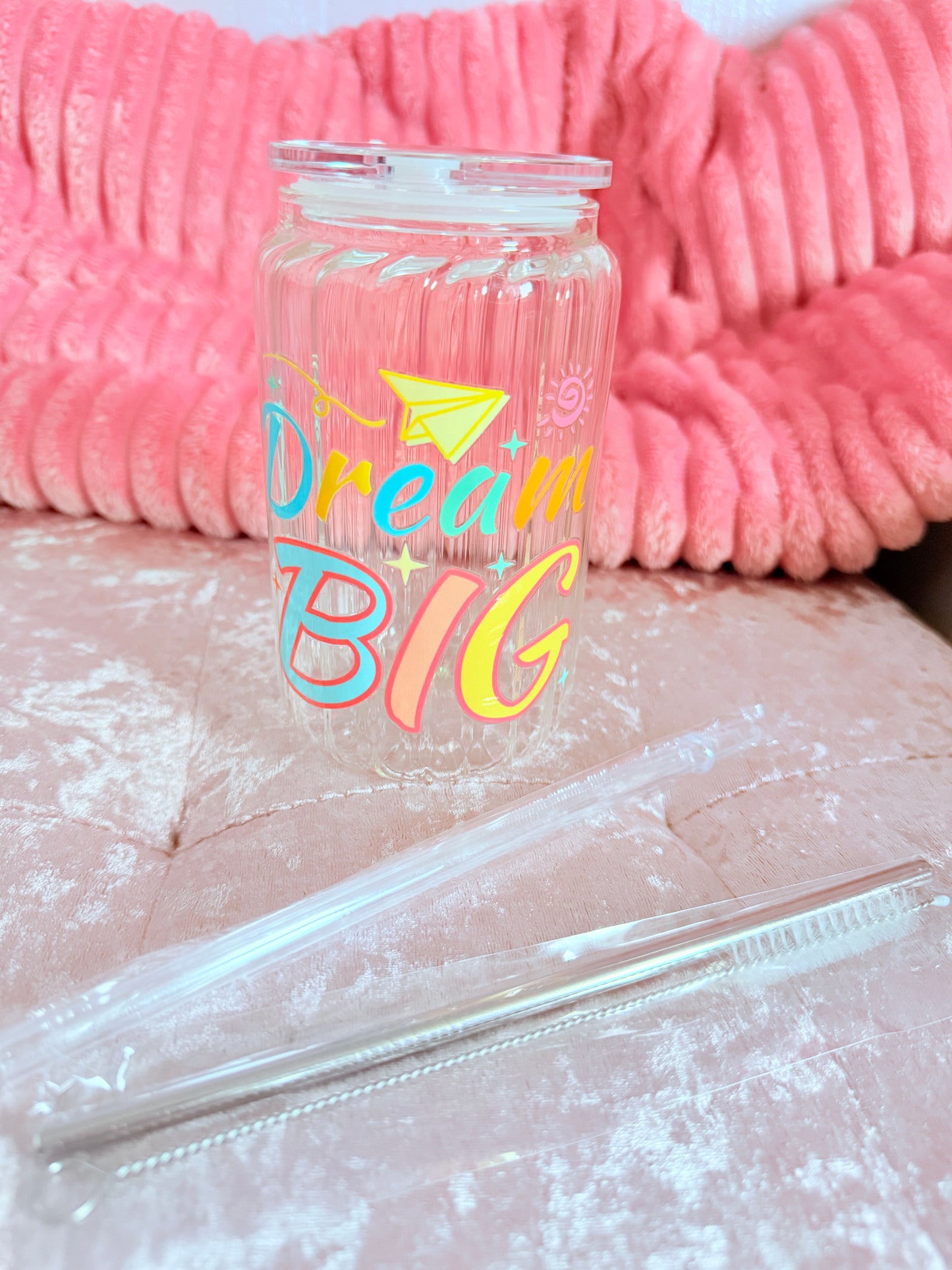 Drinking glass with straws, choice of designs.
