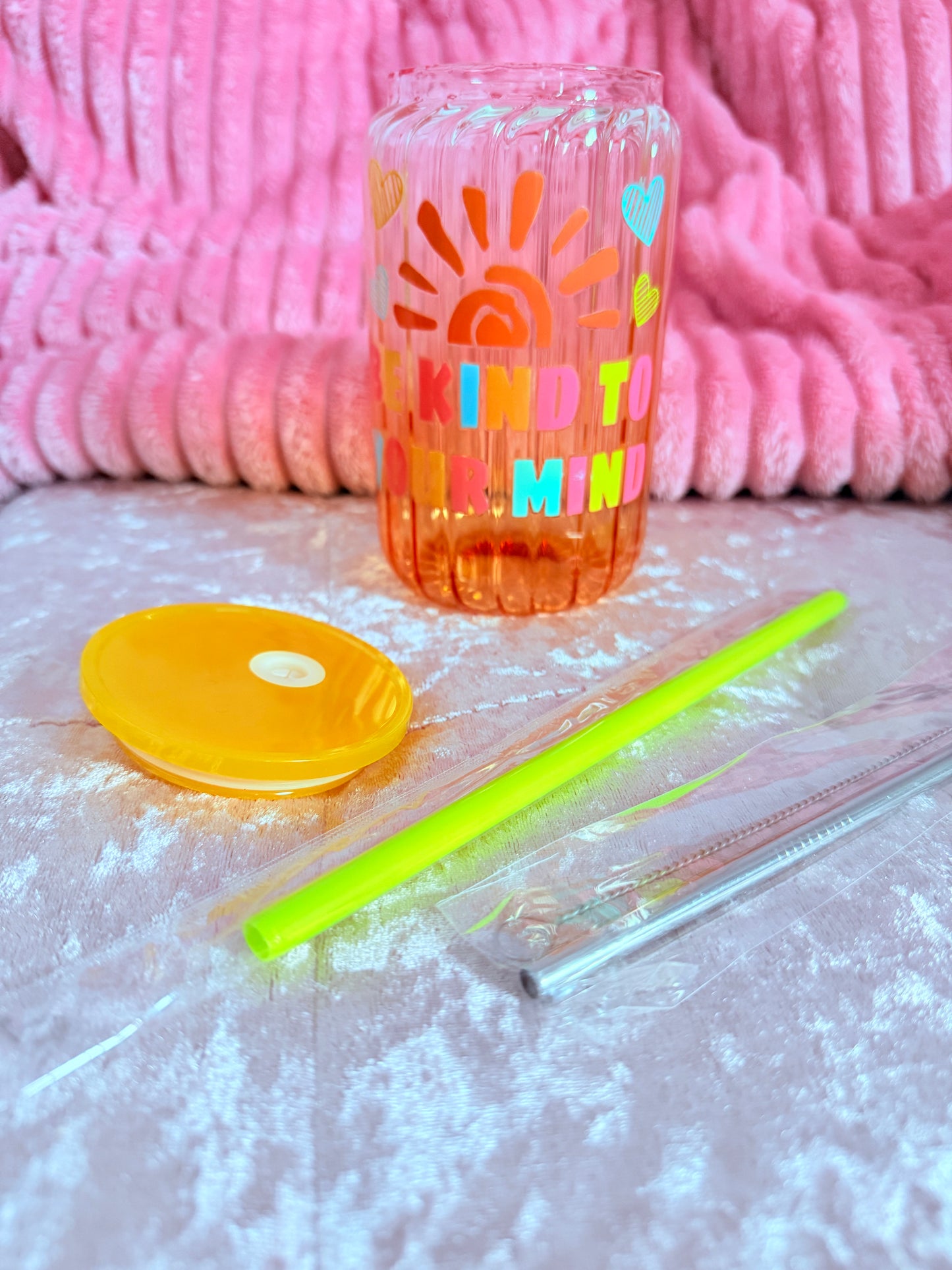 Drinking glass with straws, choice of designs.
